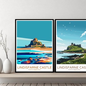 Lindisfarne Castle Northumberland Poster Travel Print Lindisfarne Canvas Wall Poster Cityscape Designer Gift England Illustration Decor