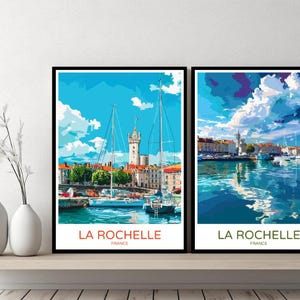 Póster de La Rochelle, impresión de viaje, Bahía de Vizcaya, Océano Atlántico, lienzo, póster de pared, paisaje urbano, regalo de diseñador, ilustración de Francia, decoración