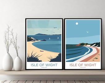 Pôster de viagem da Ilha de Wight, pôster de parede em tela do Canal da Mancha, paisagem urbana, presente de designer, decoração de ilustração da Inglaterra