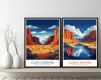 Pôster de viagem da Área de Recreação Nacional de Glen Canyon, Arizona, EUA, Grand Canyon, tela, arte de parede, presente de designer, ilustração digital, decoração