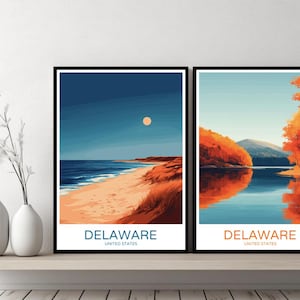 Delaware Poster Travel Print Delaware Landscape Dover Atlantic United States Canvas Wall Poster Cityscape Designer Gift Illustration Decor