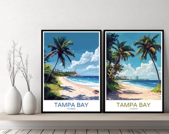 Tampa Bay Florida Poster Travel Print Tampa Bay Tampa Bay Gulf of Mexico Canvas Wall Poster Cityscape Designer Gift USA Illustration Decor