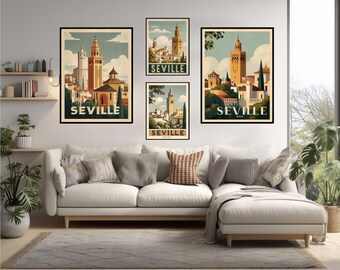 Seville Spain Poster European City Art Spain Print Travel Wall Decor Geometric Design Vintage Travel Gift