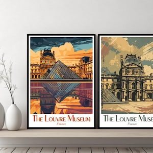 Museo del Louvre, Parigi, Francia, poster, viaggio, Francia, Parigi, stampa su tela, poster, paesaggio urbano, poster da parete, illustrazione del Museo del Louvre