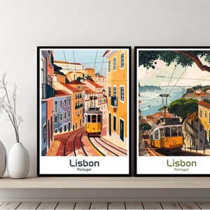 Lisbon Portugal Poster Travel Print Portugal Lisbon Canvas Wall Poster Cityscape Designer Gift Portugal Illustration Decor