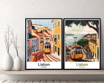 Cartel de Lisboa Portugal, impresión de viaje, Portugal, lienzo de Lisboa, cartel de pared, regalo de diseñador de paisaje urbano, decoración de ilustración de Portugal
