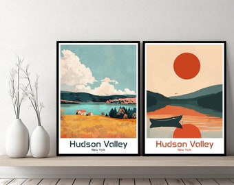 Hudson Valley New York Poster Travel Print New York Hudson Valley Canvas Wall Poster Cityscape Designer Gift New York USA Illustration Decor