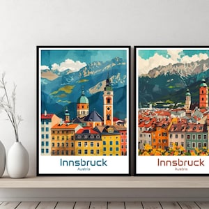 **Innsbruck Österreich Poster Reise-Druck Österreich Österreich-Innsbruck Leinwand Poster Stadtbild Kunst Designer Wand Österreich Retro Geschenk Illustration.**
