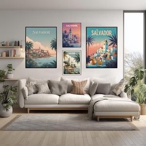 Modern Tropical Poster Of Salvador Brazil Minimalist Vibrant Wall Art Colonial Architecture Coastal Travel Print