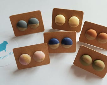 Matte Finish Wood And Resin Stud Earrings