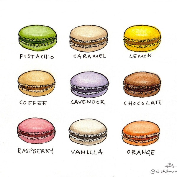 Impression aquarelle macarons, art mural, peinture