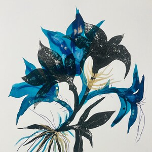 tecnica mista monotipo acquerello e inchiostro, bouquet.