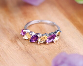 Amethyst & Citrine Silver Ring