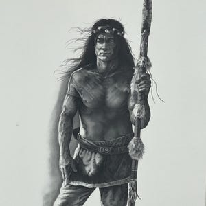 Grabado de edición limitada de Robert A Hudson "No toma golpe", nativo americano, hombre, guerrero, guerrero comanche, firmado y numerado.