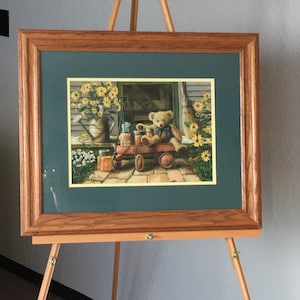Doug Knutson &quot;Special Delivery&quot; print (teddy bear, red wagon, flowers, child toys, colorful, kids room)