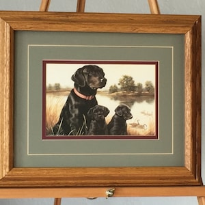 Jim Lamb &quot;First Time Out&quot; print (black lab dogs) (family, wildlife, pets, puppies, river, scenic)