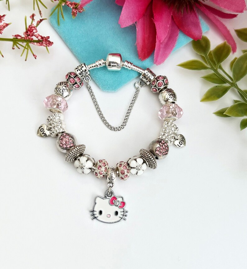 Hello Kitty 925 Sterling Silver Charm Bracelet Etsy