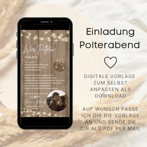 Digitale Einladung Polterabend Digital Karte mit Foto | Ecard Polterabend mit Bild | Einladungskarte Personalisiert  | Eukalyptus | Boho