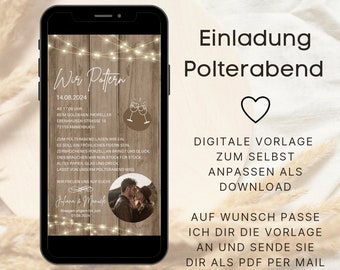 Digitale Einladung Polterabend Digital Karte mit Foto | Ecard Polterabend mit Bild | Einladungskarte Personalisiert  | Eukalyptus | Boho