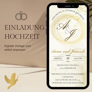 Invitation numérique de mariage d'or | Cartes d'invitation de mariage d'or | Faire-part de mariage Ecard | Carte d'invitation mariage numérique