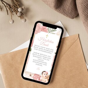 Digitale Dankeskarte Taufe Boho | Personalisierte Karte Taufe Mit Bild | Danksagung Taufe Mit Foto | Pampasgras Beige | Ecard Taufe