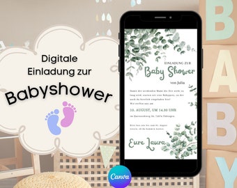 Digital invitation baby shower | Baby Shower Invitation | Ecard Baby Party | Digital map | Eucalyptus | Green | Baby Shower Invitation Evite