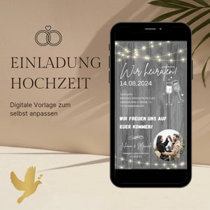 Digitale Einladung Hochzeit mit Foto Vorlage | Ecard Hochzeitseinladung | Einladungskarte Hochzeit Digital |Personalisierte Hochzeitskarte |