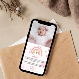Digitale Dankeskarte Taufe Regenbogen | Personalisierte Karte Taufe Mit Bild | Danksagung Taufe Mit Foto Ecard  Taufkarte Personalisiert