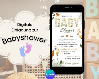 Digital invitation baby shower | Baby Shower Invitation | Ecard Baby Party | Digital map | Eucalyptus | Green | Baby Shower Invitation Evite