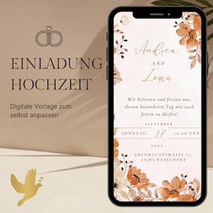 Invitation numérique de mariage d'automne | fleurs séchées | Faire-part de mariage Ecard | Carte d'invitation de mariage numérique | Mariage personnalisé