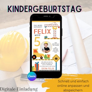Digital invitation children&#39;s birthday excavator | Construction site birthday | Construction site birthday | Digger party | Birthday invitation construction site