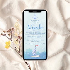 Einladung Taufe Boot | Noahs Arche Noah Download | Selbstdruck |Taufbild|Elektronische Digitale Einladung zur Taufe|Taufkarte Personalisiert