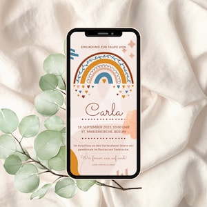 Invito digitale Battesimo Arcobaleno | Battesimo della cartolina elettronica | Biglietto di battesimo personalizzato | Biglietto d'invito battesimo | Invito battesimo digitale | Modello di tela