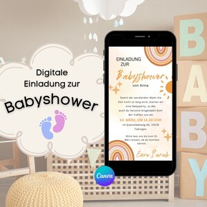 Digitale Einladung Babyshower | Babyparty Einladung | Ecard Baby Party | Digitale Karte | Boho | Pampasgras | Baby Shower Einladung