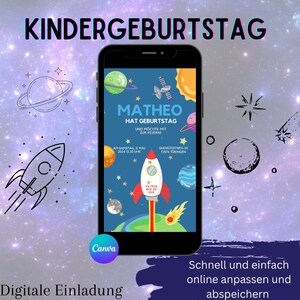 Invitation numérique pour la fête d'anniversaire des enfants | Espace d'invitation | Espace anniversaire enfant | Fusée d'invitation | Fête des astronautes