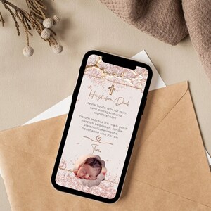Digitale Dankeskarte Taufe Boho | Personalisierte Karte Taufe Mit Bild | Danksagung Taufe Mit Foto | Pampasgras Beige | Ecard Taufe