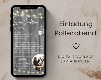 Digitale Einladung Polterabend Digital Karte mit Foto | Ecard Polterabend mit Bild | Einladungskarte Personalisiert  | Eukalyptus | Boho