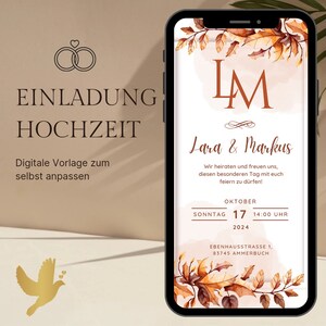 Invitation numérique de mariage d'automne | fleurs séchées | Faire-part de mariage Ecard | Carte d'invitation de mariage numérique | Mariage personnalisé