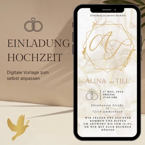 Invitation numérique de mariage d'or | Cartes d'invitation de mariage d'or | Faire-part de mariage Ecard | Carte d'invitation mariage numérique