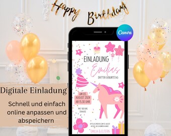 Invitation numérique anniversaire enfant Licorne | Fête de la Licorne | Invitation anniversaire des enfants | Fête d'anniversaire | Fille d'anniversaire pour enfants