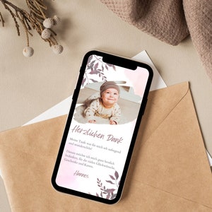 Digitale bedankkaart doopsel Boho | Gepersonaliseerde doopkaart met afbeelding | Thanksgiving-doop met foto | Pampasgras beige | E-card doop