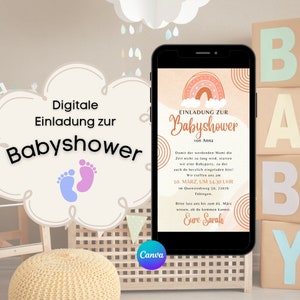 Digitale Einladung Babyshower | Babyparty Einladung | Ecard Baby Party | Digitale Karte | Boho | Pampasgras | Baby Shower Einladung