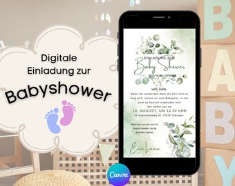 Digital invitation baby shower | Baby Shower Invitation | Ecard Baby Party | Digital map | Eucalyptus | Green | Baby Shower Invitation Evite