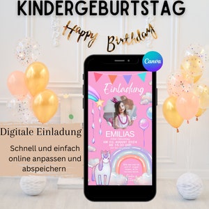 Digital invitation children&#39;s birthday unicorn | Unicorn Party | Invitation card children&#39;s birthday digital | Unicorn invitation cards