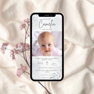 Digitale Einladung Taufe Mit Foto | Mädchen | Junge | Taufeinladung Digital Taufkarte Personalisiert | Einladungskarte Taufe | Canva Vorlage