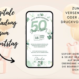 Invitación Digital Cumpleaños Naturaleza | Tarjeta de cumpleaños 50 mujer hombre | Tarjeta de cumpleaños redonda | Invitación de flores silvestres | Tarjeta de flores secas