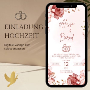 Invitation numérique de mariage d'automne | fleurs séchées | Faire-part de mariage Ecard | Carte d'invitation de mariage numérique | Mariage personnalisé