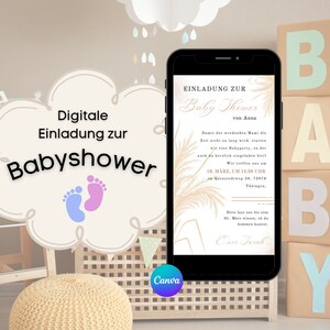 Digitale Einladung Babyshower | Babyparty Einladung | Ecard Baby Party | Digitale Karte | Boho | Pampasgras | Baby Shower Einladung