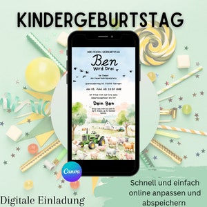 Digital invitation children&#39;s birthday farm | Invitation card for children&#39;s birthday boy | Ecard children&#39;s birthday | Children&#39;s birthday invitation