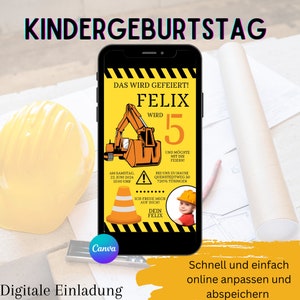 Digital invitation children&#39;s birthday excavator | Construction site birthday | Construction site birthday | Digger party | Birthday invitation construction site